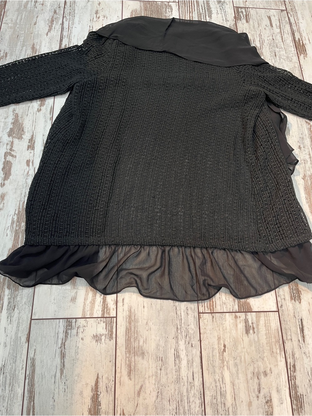 Monoreno Mixed Media Open Front Cardigan Womens Medium Black Crochet Chiffon - Picture 12 of 13